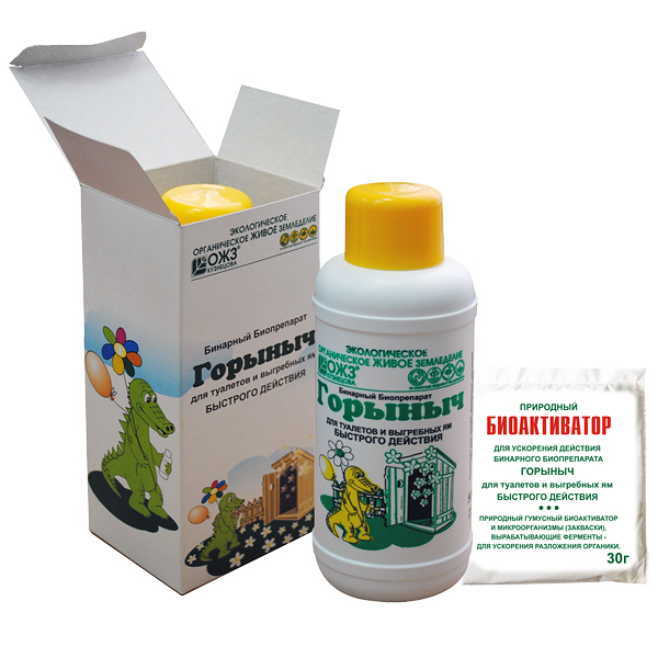 картинка Горыныч (0,5л+3пак.порош. по 30г) (БашИнком) 4/12 бинарный препарат д/туалетов и выгреб.ям магазин Одежда+ являющийся официальным дистрибьютором в России 