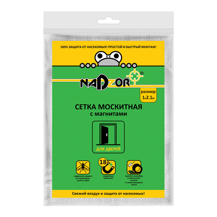 картинка Сетка москитная с крепежом 1*2,1м с магнитами в пакете белая для дверей (Nadzor) магазин Одежда+ являющийся официальным дистрибьютором в России 