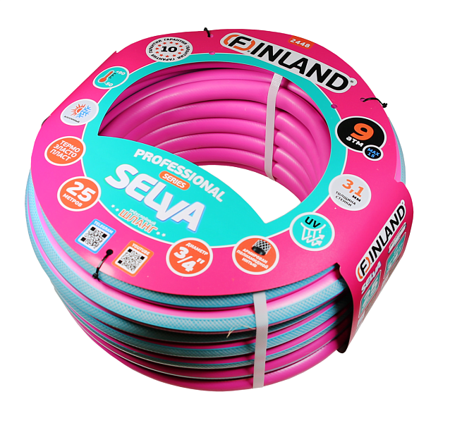 картинка Шланг поливочный 3/4 25м трехслойный ТЭП ФУКСИЯ Finland selva 2448 (ЦИТ) магазин Одежда+ являющийся официальным дистрибьютором в России 