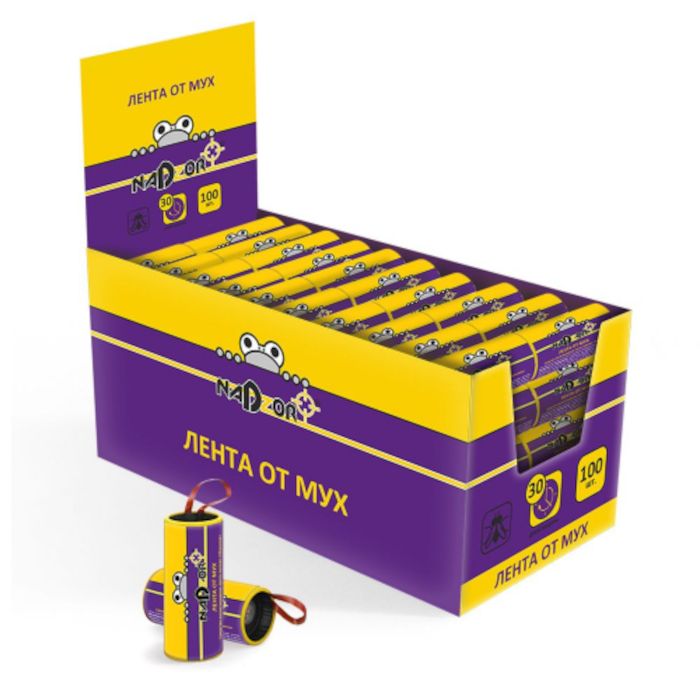 картинка Лента липкая от мух, в шоубоксе, с кнопкой *(NADZOR) 10/100 магазин Одежда+ являющийся официальным дистрибьютором в России 