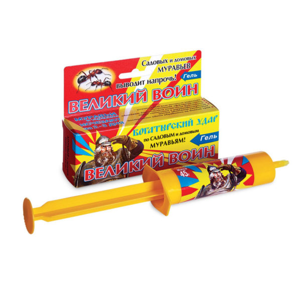 картинка Гель Великий Воин от муравьев, шприц (желт/уп) 45г (ВХ) 5/60  магазин Одежда+ являющийся официальным дистрибьютором в России 