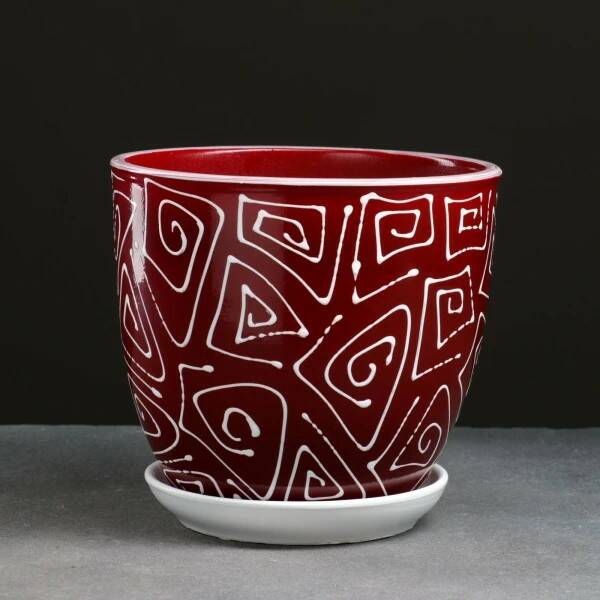 картинка Горшок керамич Абстракция красная 0,4л (Беларусь) магазин Одежда+ являющийся официальным дистрибьютором в России 