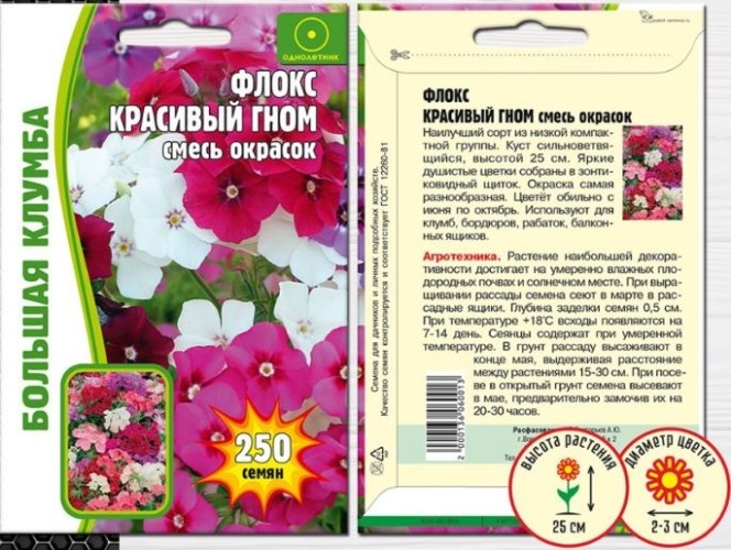 картинка Флокс Красивый гном, смесь 250шт (Григорьев) магазин Одежда+ являющийся официальным дистрибьютором в России 