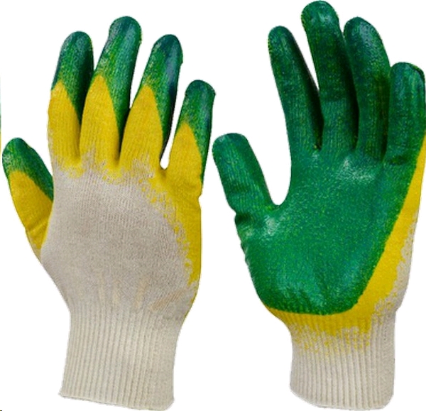 Перчатки трикотажные с двойным латексным обливом Зеленые (ТекстКонтракт) 10/300