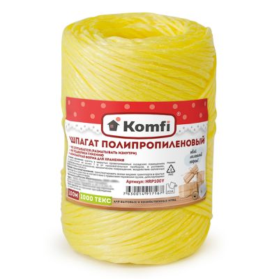картинка Шпагат полипропилен 1,6мм 100м цилиндр желтый 1000Текс (Komfi) 5/60 магазин Одежда+ являющийся официальным дистрибьютором в России 
