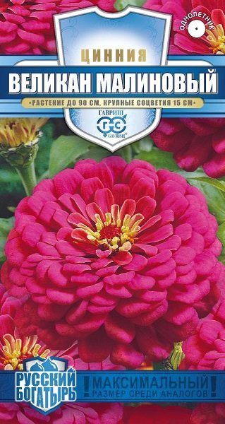 картинка Цинния Великан Малиновый 0,3г ц/п (Гавриш) Рус.богатырь магазин Одежда+ являющийся официальным дистрибьютором в России 