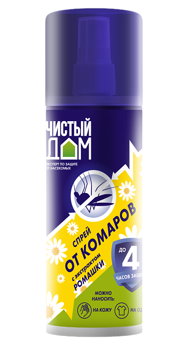 картинка Спрей (лосьон) от комаров с экстракт.ромашки Чистый дом 95мл (ТехЭкс) 4/24 магазин Одежда+ являющийся официальным дистрибьютором в России 