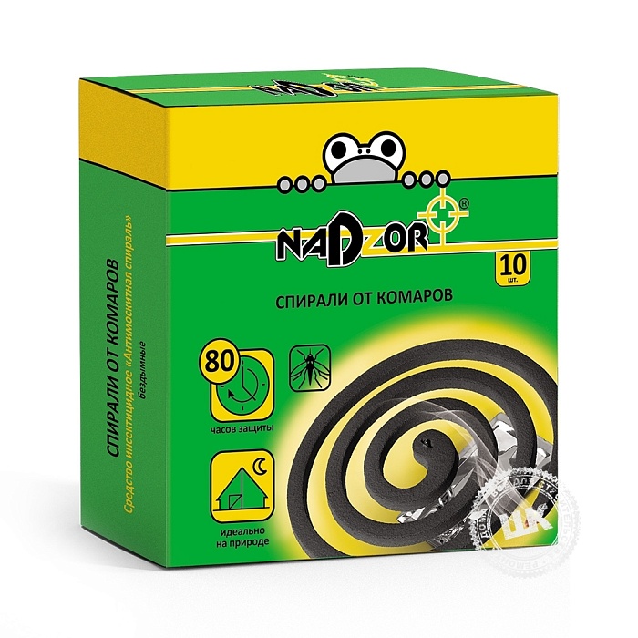 картинка Спирали от комаров малодымные без запаха черные 10шт (NADZOR) 5/60 Зеленая магазин Одежда+ являющийся официальным дистрибьютором в России 