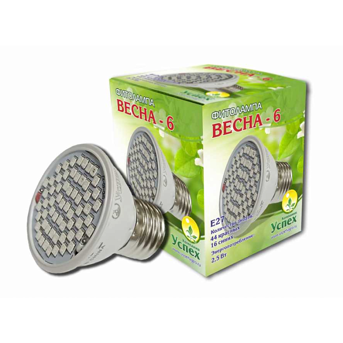 картинка Фитолампа Весна-6W (потребление 2,5W) (Е27) (Успех) магазин Одежда+ являющийся официальным дистрибьютором в России 