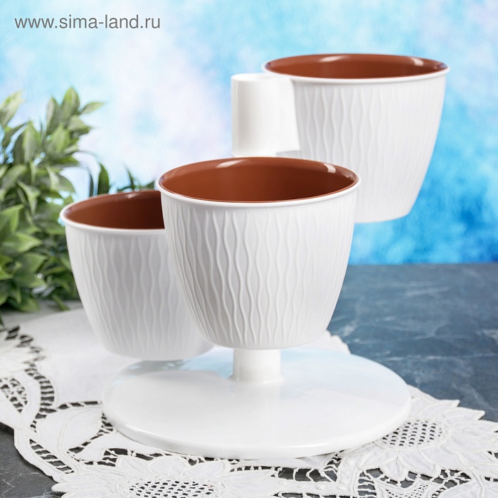 картинка Кашпо Каскад Пирамида белый (Ливингрин) магазин Одежда+ являющийся официальным дистрибьютором в России 