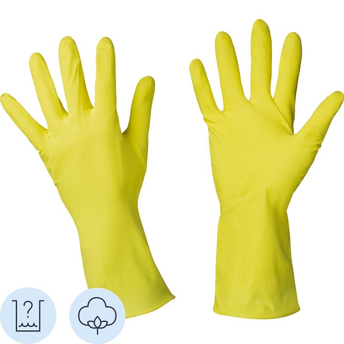 картинка Перчатки хозяйственные латексные размер L (Gloves) 120/12 магазин Одежда+ являющийся официальным дистрибьютором в России 