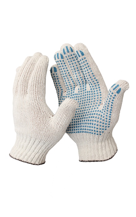 картинка Перчатки трикотажные 6-нитей с ПВХ Точка 7,5кл Белые (ТекстКонтракт) 10/200 магазин Одежда+ являющийся официальным дистрибьютором в России 