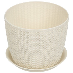 Кашпо Вязание 13,5 с/п белый ротанг 1,1л (М Пласт) 