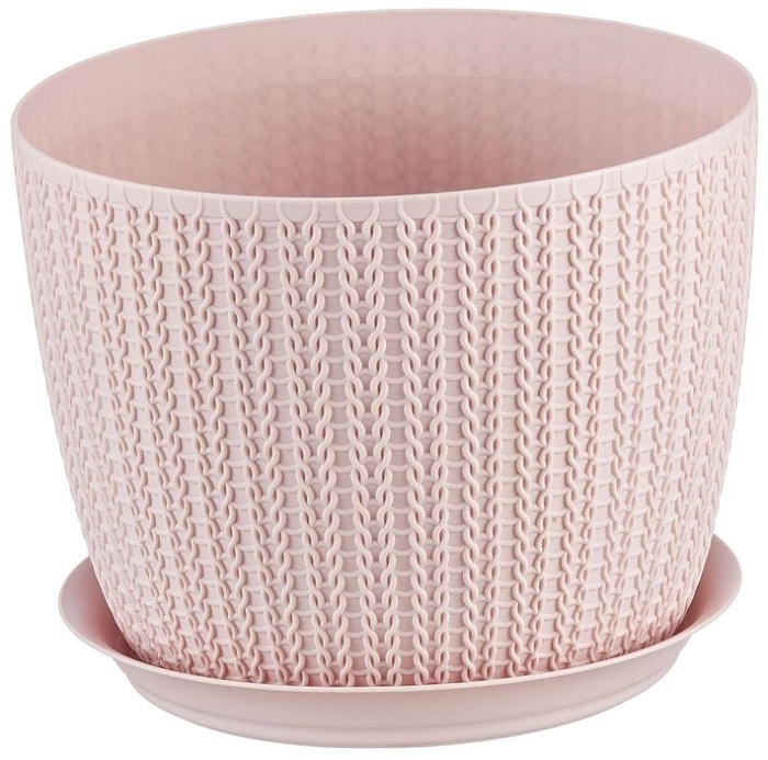 картинка Кашпо Вязание 15,5 с/п чайная роза 1,9л М Пласт  магазин Одежда+ являющийся официальным дистрибьютором в России 