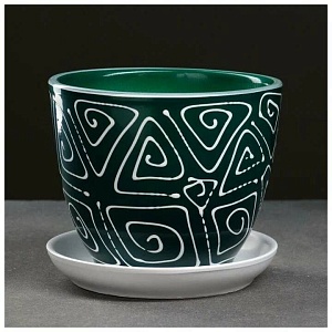 Горшок керамич Абстракция зеленая 1,0л (Беларусь) 1/4