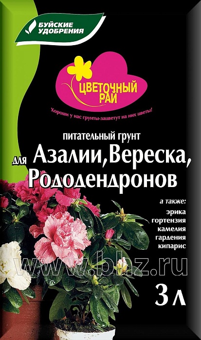 картинка Грунт Цветочный рай для Азалии, вереска, рододендронов 3л (БХЗ) 6/540 магазин Одежда+ являющийся официальным дистрибьютором в России 