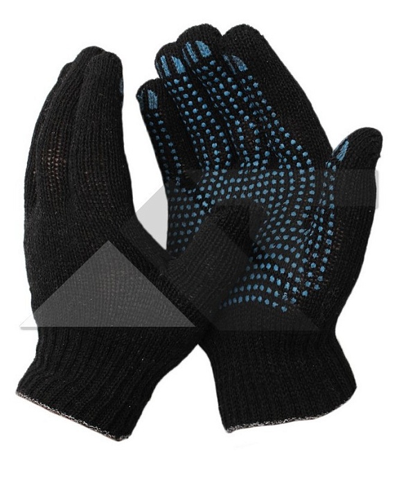 картинка Перчатки трикотажные 5-нитей с ПВХ Точка 7,5кл Черные (ТекстКонтракт) 10/200 магазин Одежда+ являющийся официальным дистрибьютором в России 
