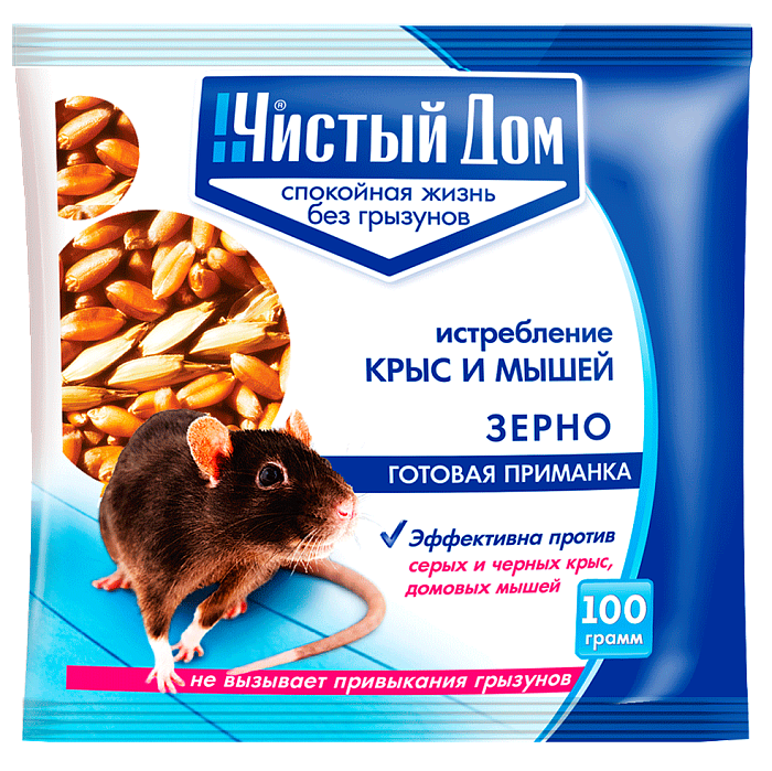 картинка Чистый дом зерно 100г от крыс и мышей (ТехЭкс) 10/50 магазин Одежда+ являющийся официальным дистрибьютором в России 