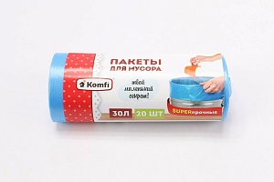 Мешки для мусора ПСД суперпрочные голубые 30л/20шт (Komfi) 5/