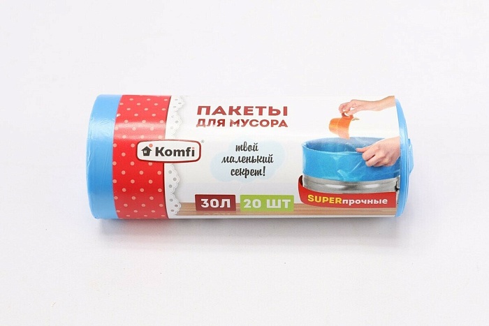 картинка Мешки для мусора ПСД суперпрочные голубые 30л/20шт (Komfi) 5/ магазин Одежда+ являющийся официальным дистрибьютором в России 