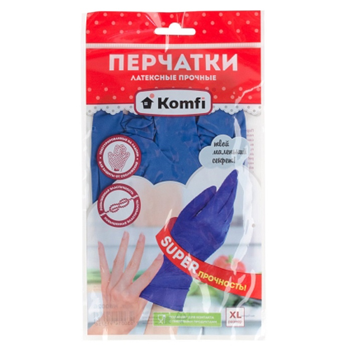 картинка Перчатки латексные прочные XL (Komfi) 12/144 магазин Одежда+ являющийся официальным дистрибьютором в России 