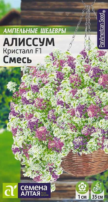 картинка Алиссум Кристалл F1 Смесь ампельная 0,01г ц/п (СемАлт) Амп.шедевры магазин Одежда+ являющийся официальным дистрибьютором в России 