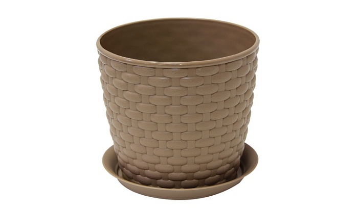 картинка Кашпо Ротанг 13,5 с/п бежевый 1 л М плас М3080 магазин Одежда+ являющийся официальным дистрибьютором в России 
