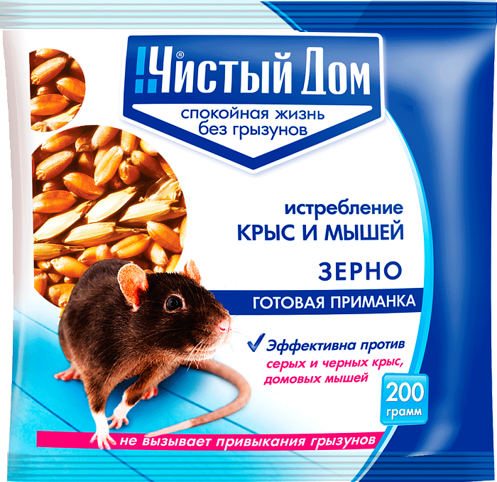 картинка Чистый дом зерно 200г от крыс и мышей (ТехЭкс) 10/50 магазин Одежда+ являющийся официальным дистрибьютором в России 