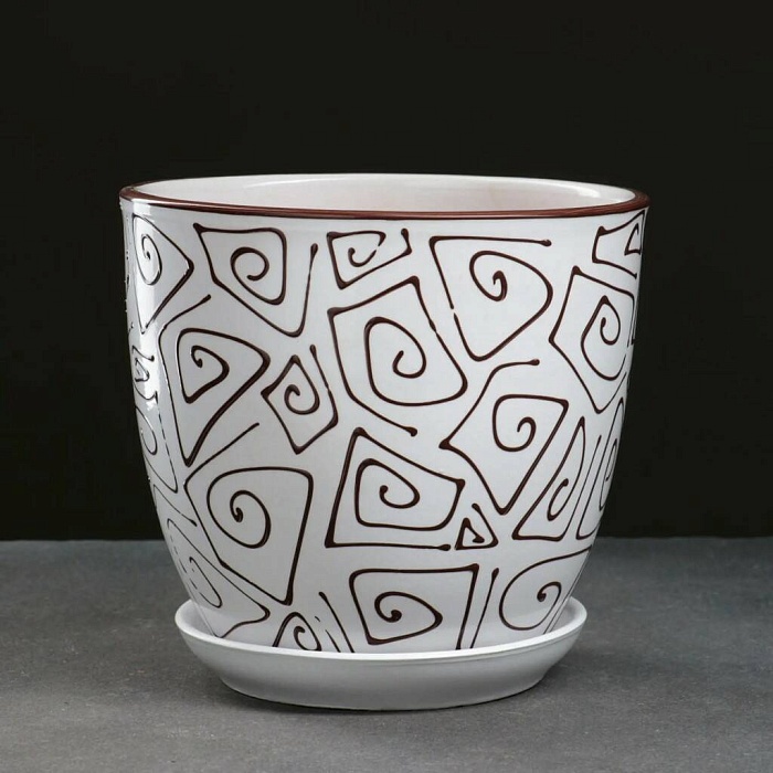 картинка Горшок керамич Абстракция белая 2,5л (Беларусь) 1/4 магазин Одежда+ являющийся официальным дистрибьютором в России 